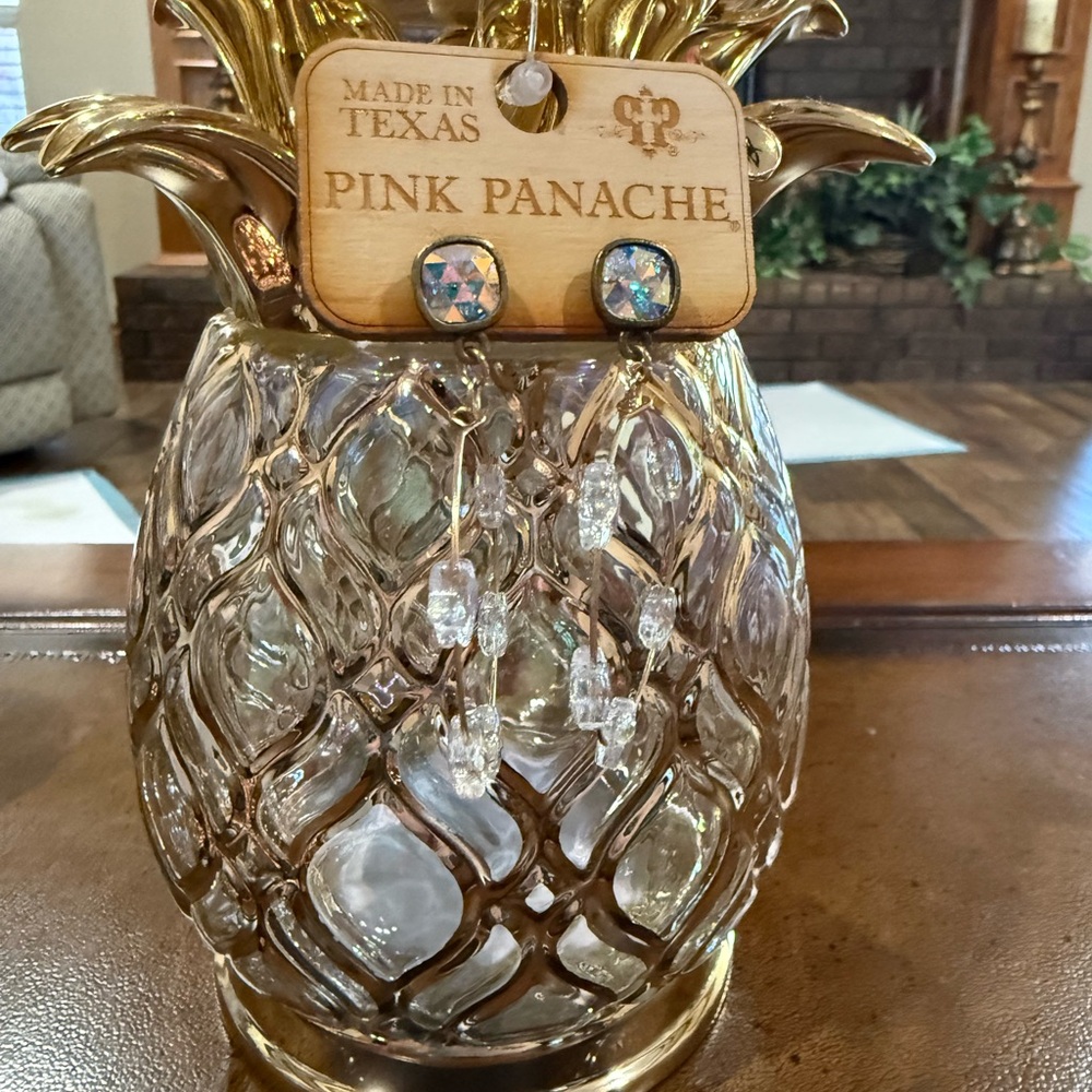 Pink Panache Gold Hoop Earrings with Iridescent Stars - Picture 3 of 3